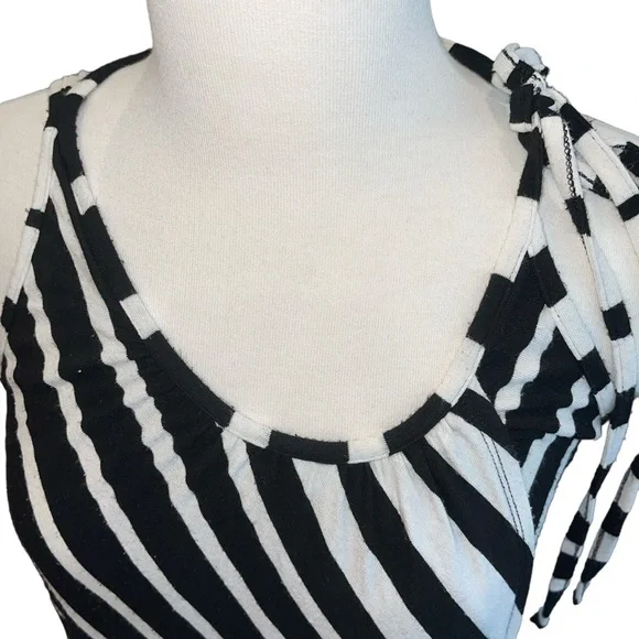 Ella Moss Women's Dress Size S Black/White Stripe Wrap Sleeveless Tie Shoulder - Picture 2 of 12
